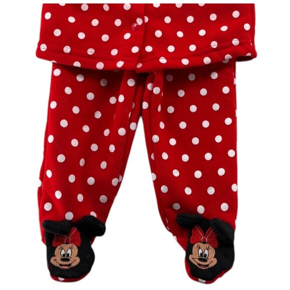 Disney Minnie Mouse 3-6M Outfit Red Polka Dot Snap Button Fleece Footed Pant NWT - Picture 5 of 9